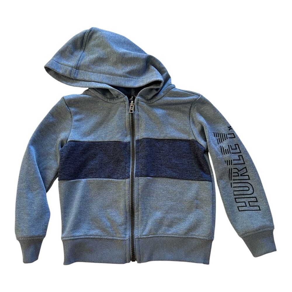 Hurley Toddler Boys 2T Full Zip Hoodie Heather Blue Colorblock Logo Sweatshirt